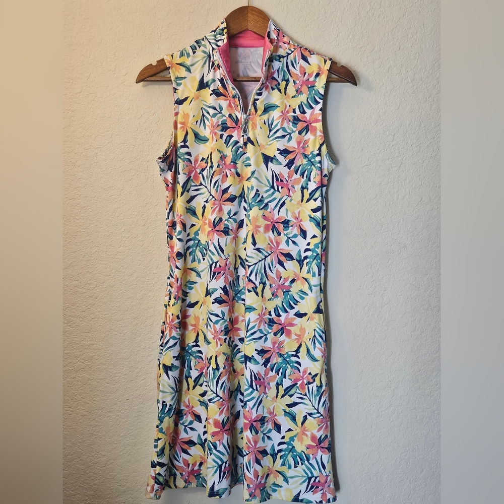 Emerald‎ 18 1/4 Zip Golf Dress Womens Small Sleeveless Multicolor Floral